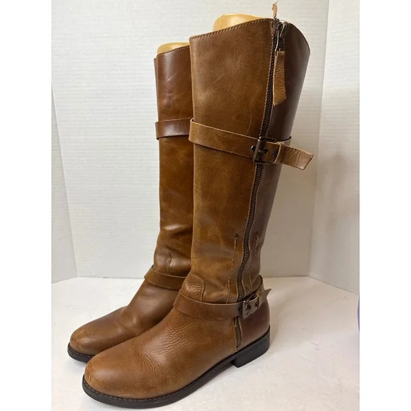 Matisse Militia 7.5 Brown Leather Knee High Boots Buckle Accent *see notes/pics - Picture 2 of 9